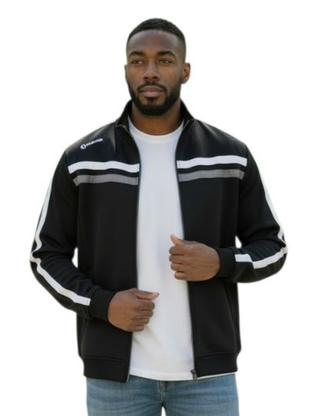 Sunice Black Soft Full-zip Fleece-lined Jacket Grey Race Car Stripes mens medium